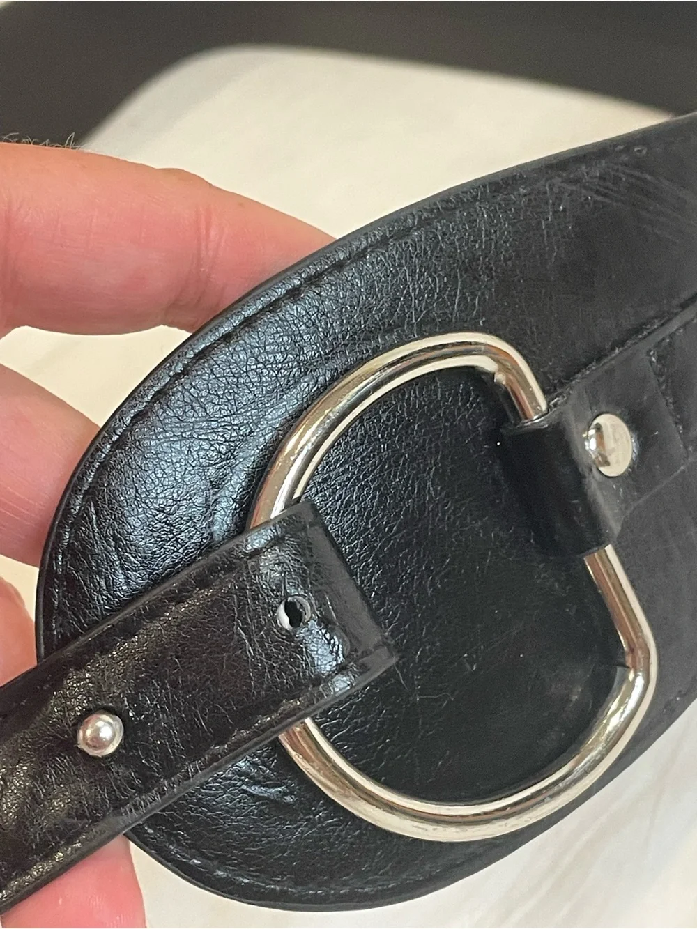 Wide Black Waist Belt Silver O Ring Buckle Statement Cinch Boho Y2K Goth